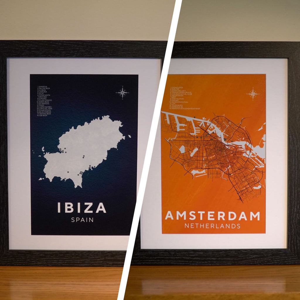 Ibiza and Amsterdam Club Map Framed Print - Bundle